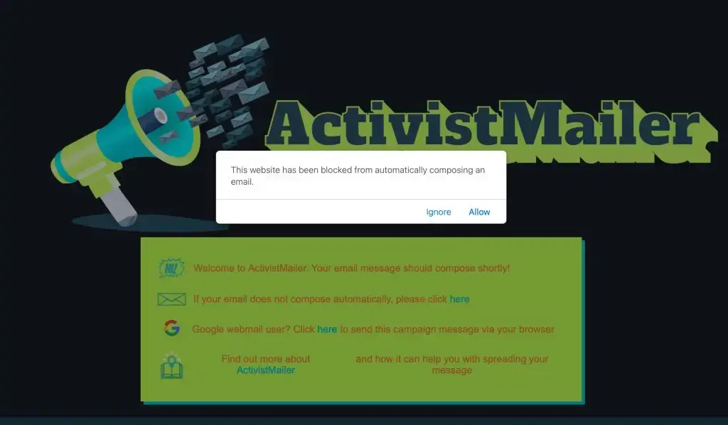 How some browsers look when using Activist Mailer