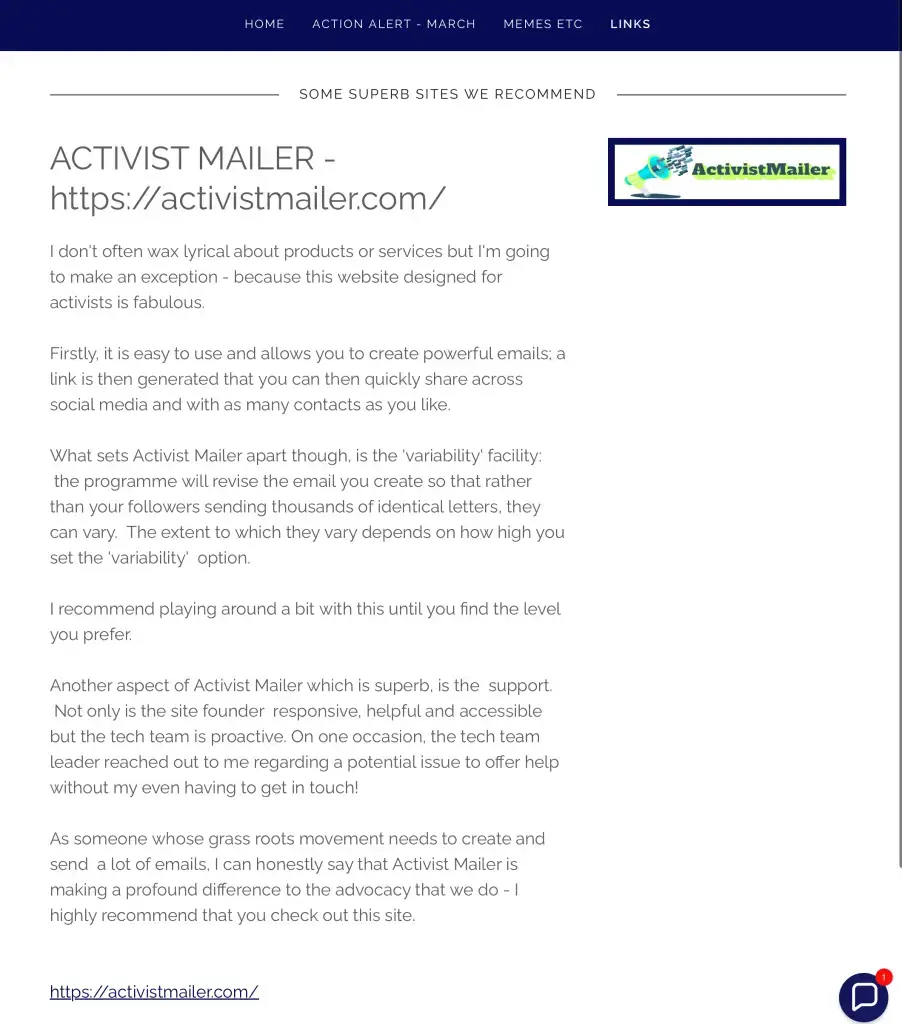 Activist Mailer endorsement